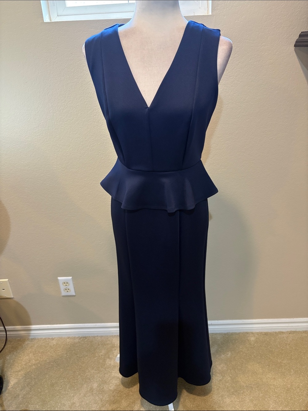 Enfocus Studio Navy V-Neck Peplum Maxi Dress-Size 6